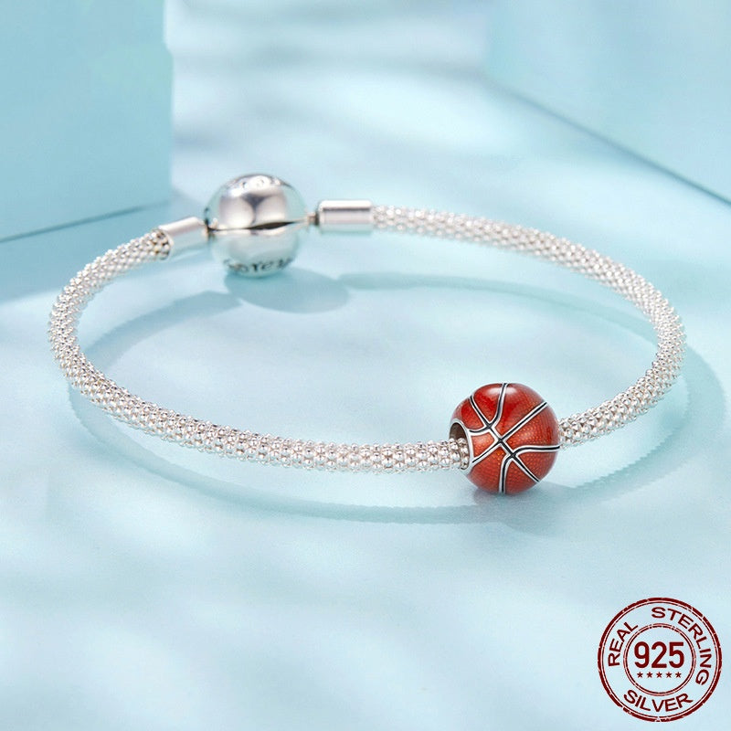 S925 Sterling Silver Basketball Scattered Beads Diy Bracelet Accessories