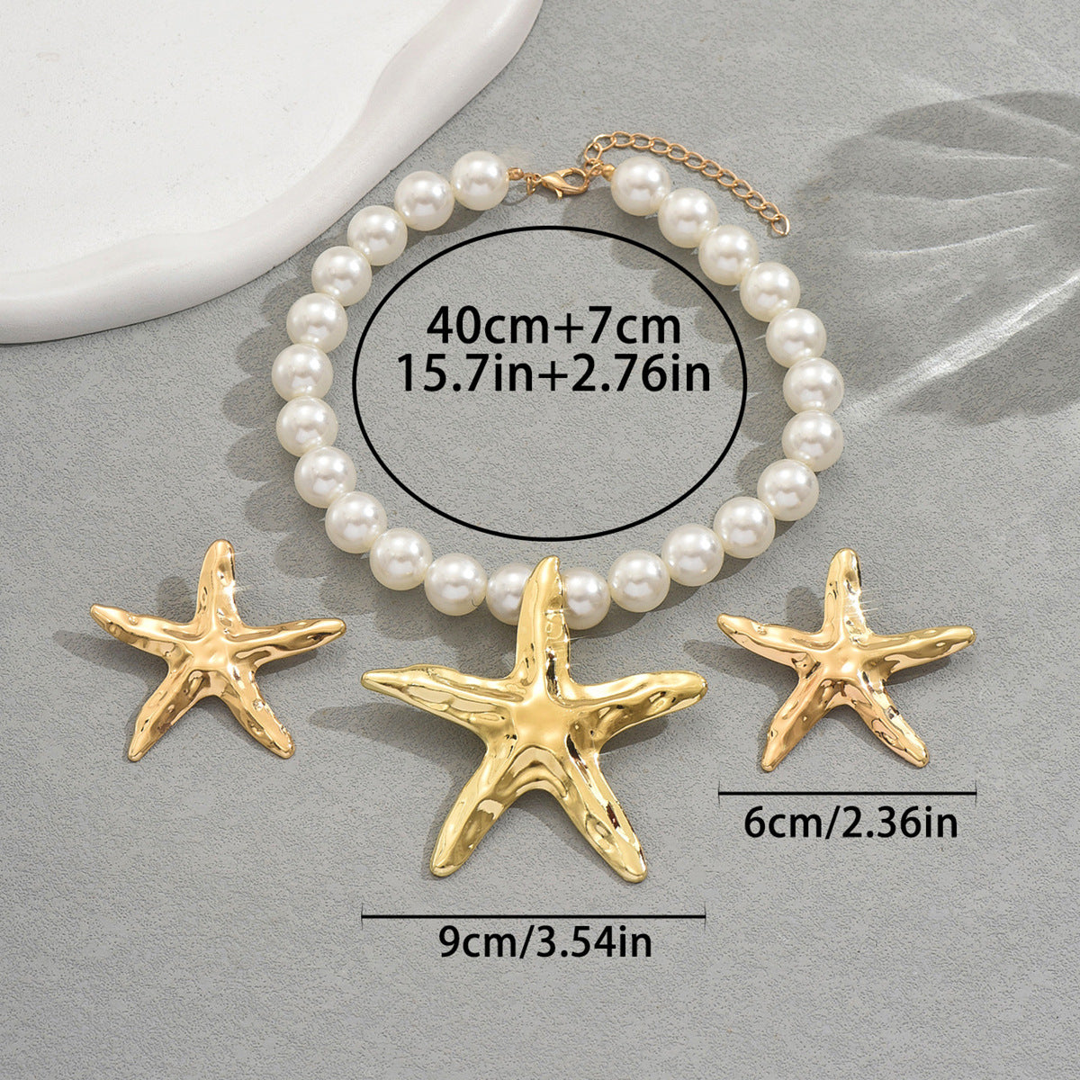 2026 New Women Jewelry Set, Long Clavicle Necklace & Matching Drop Earrings With Starfish Strung Faux Pearl Design, Trendy Versatile Daily Accessories