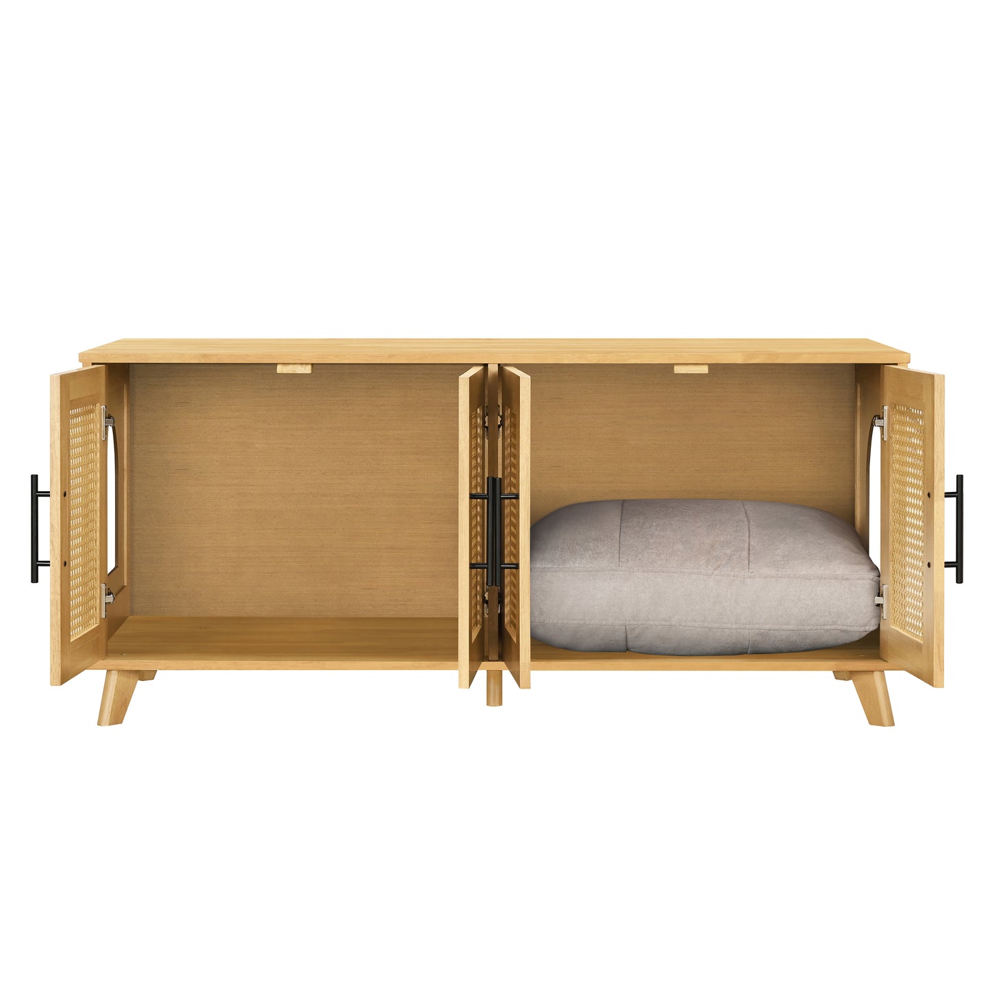 Myra Indoor Premium Rubber Wood Cat Cabinet With Plush Cushion -Stylish Hidden Pet Furniture For Modern Living Spaces