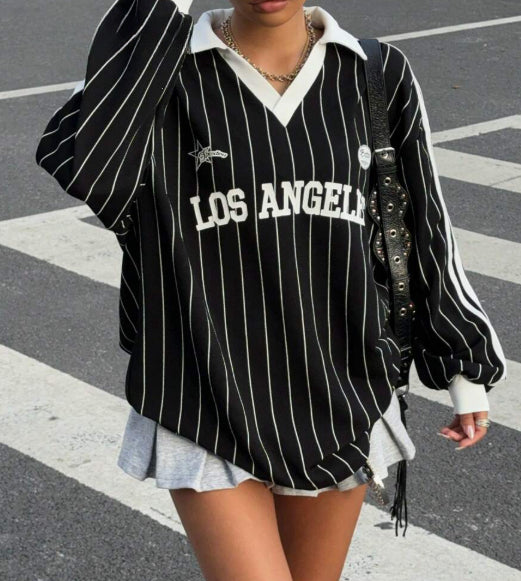 Women's  Striped Letter & Numeral Print Active T-Shirt