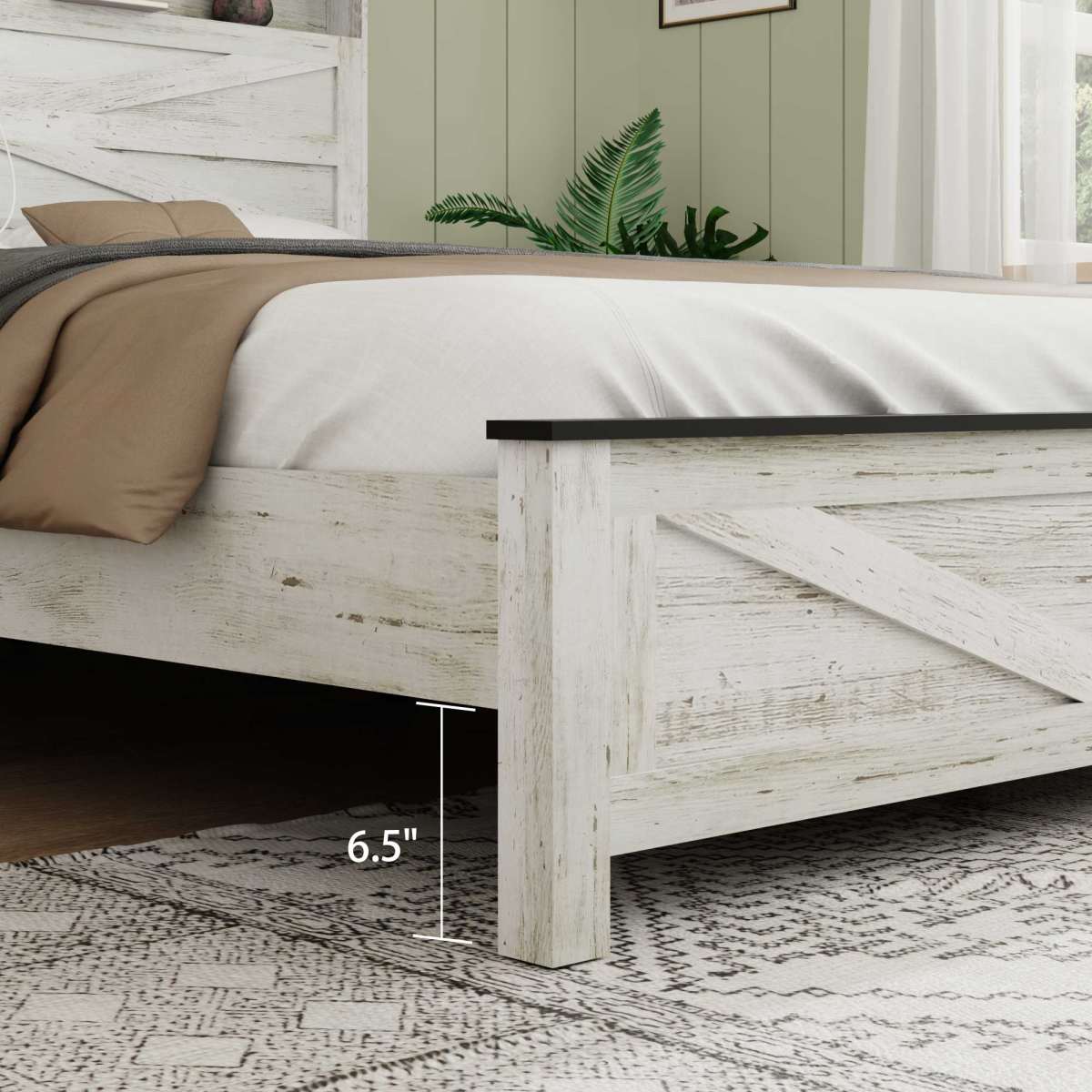 Full Floating Bed Frame With LED, Charger & Hidden Storage, White & Gray