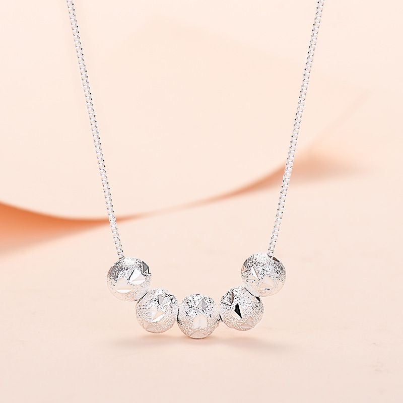 1pcs 999 Sterling Silver Faceted Frosted Bead Necklace, Elegant Dainty Style, Ideal For Birthday & Holiday Gifts