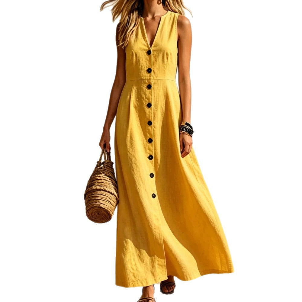Womens Fashion V-Neck Sleeveless Plus-Size Cardigan Shirt Dress