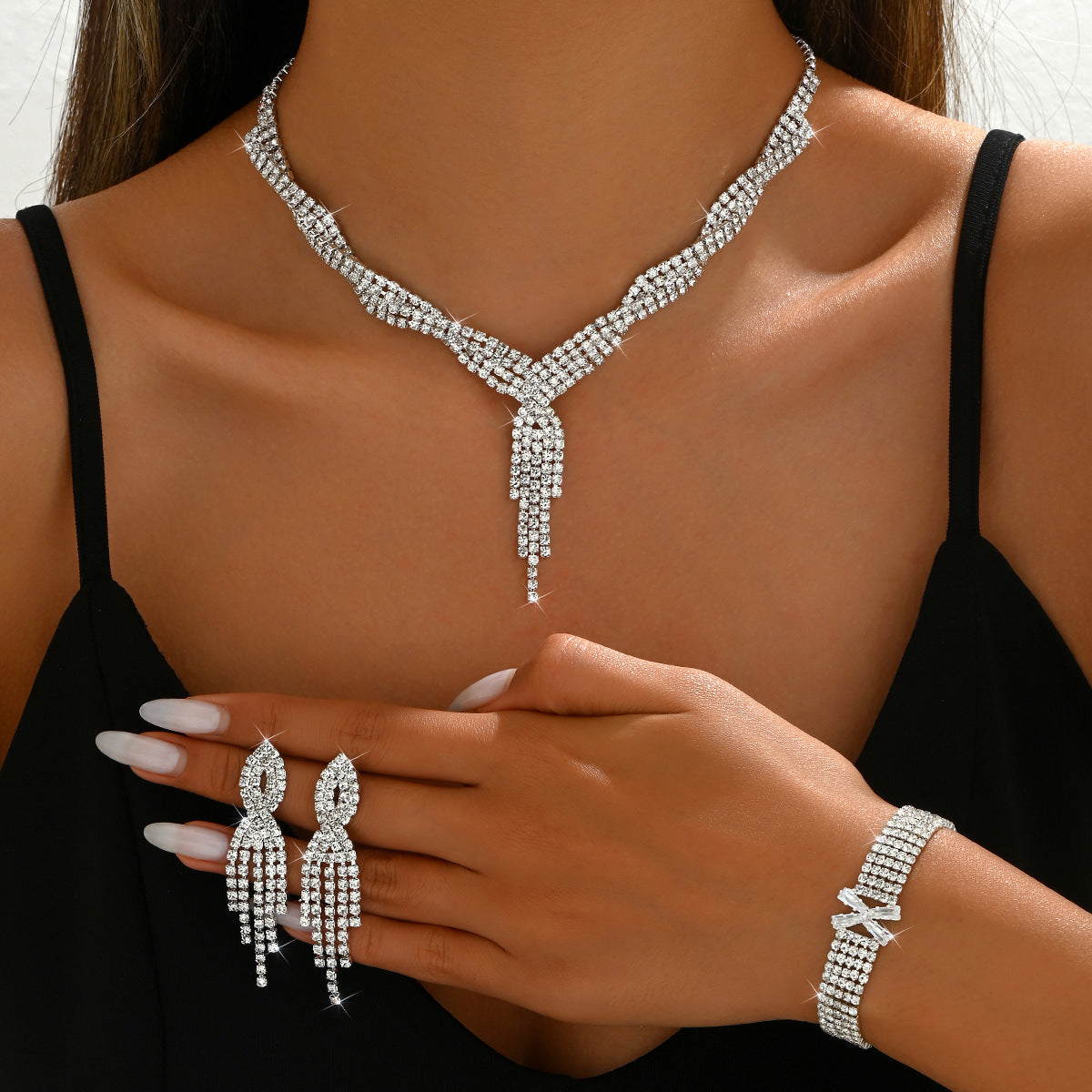 New Jewelry Suit Silver Separate Packaging Women's Wedding Photography Accessories Necklace Earrings Bracelet Three-piece Set