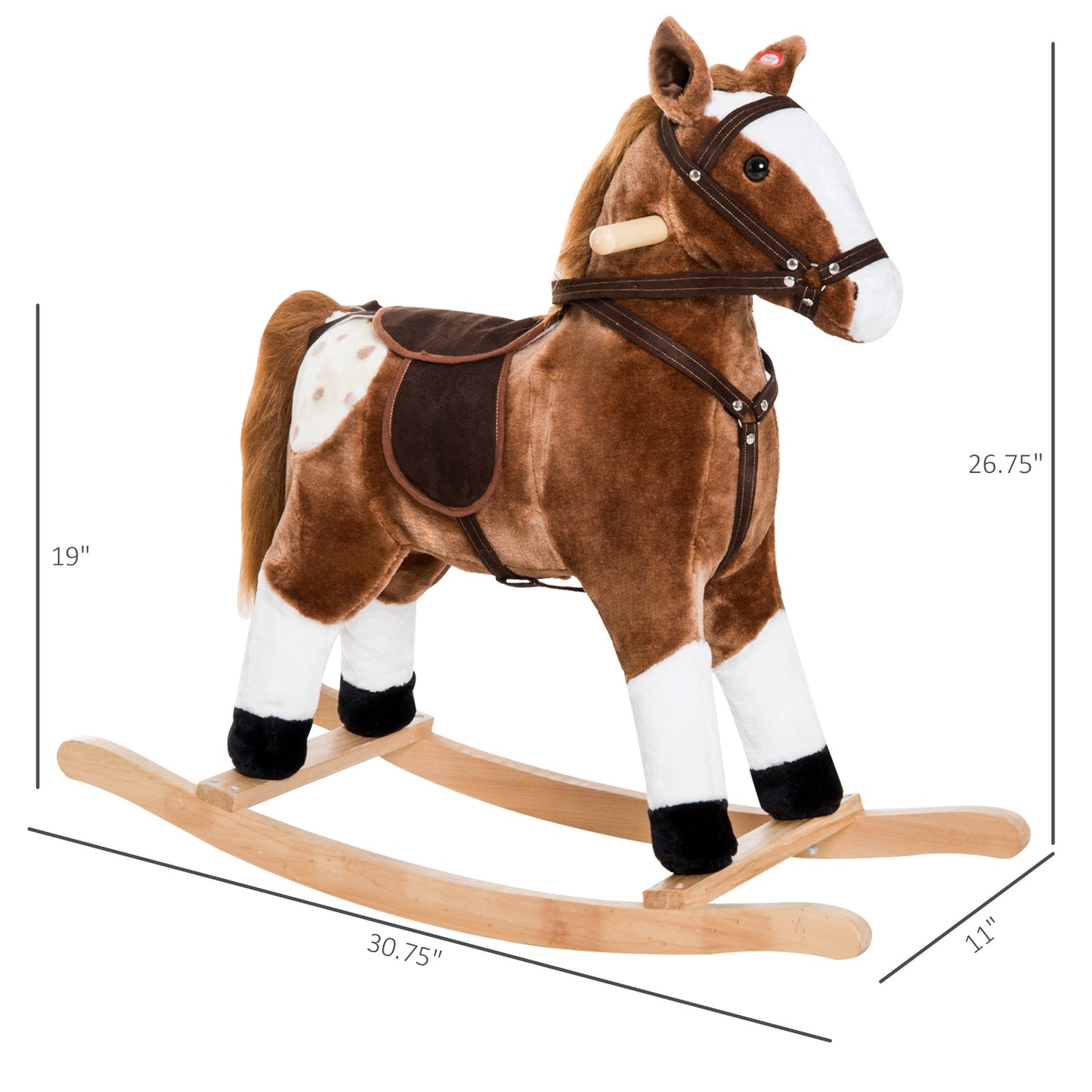 Kids Plush Toy Rocking Horse Pony Toddler Ride On Animal For Girls Pink Birthday Gifts With Realistic Sounds, Brown