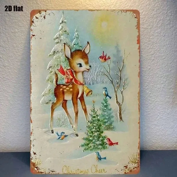 CIFbuy 1PC Rustic Iron Metal Wall Sign Winter Reindeer Snowy Woods Pattern No Text Christmas Holiday Home Outdoor Wall Art Decor Orname TikTok, TikTok, Name Self-pickup Logiopics