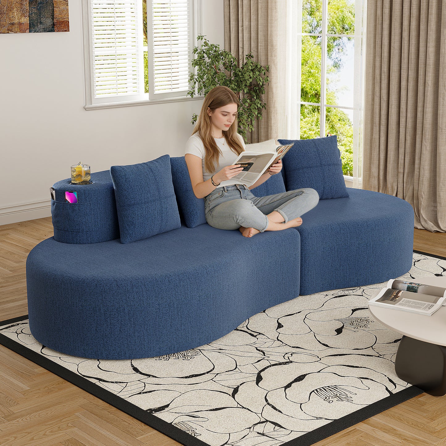 Modern Curved Sectional 3 Seat Minimalist Elegant Half Moon Sofa Compressed Modular Sectional Sofa For Living Room, Office, Apartment