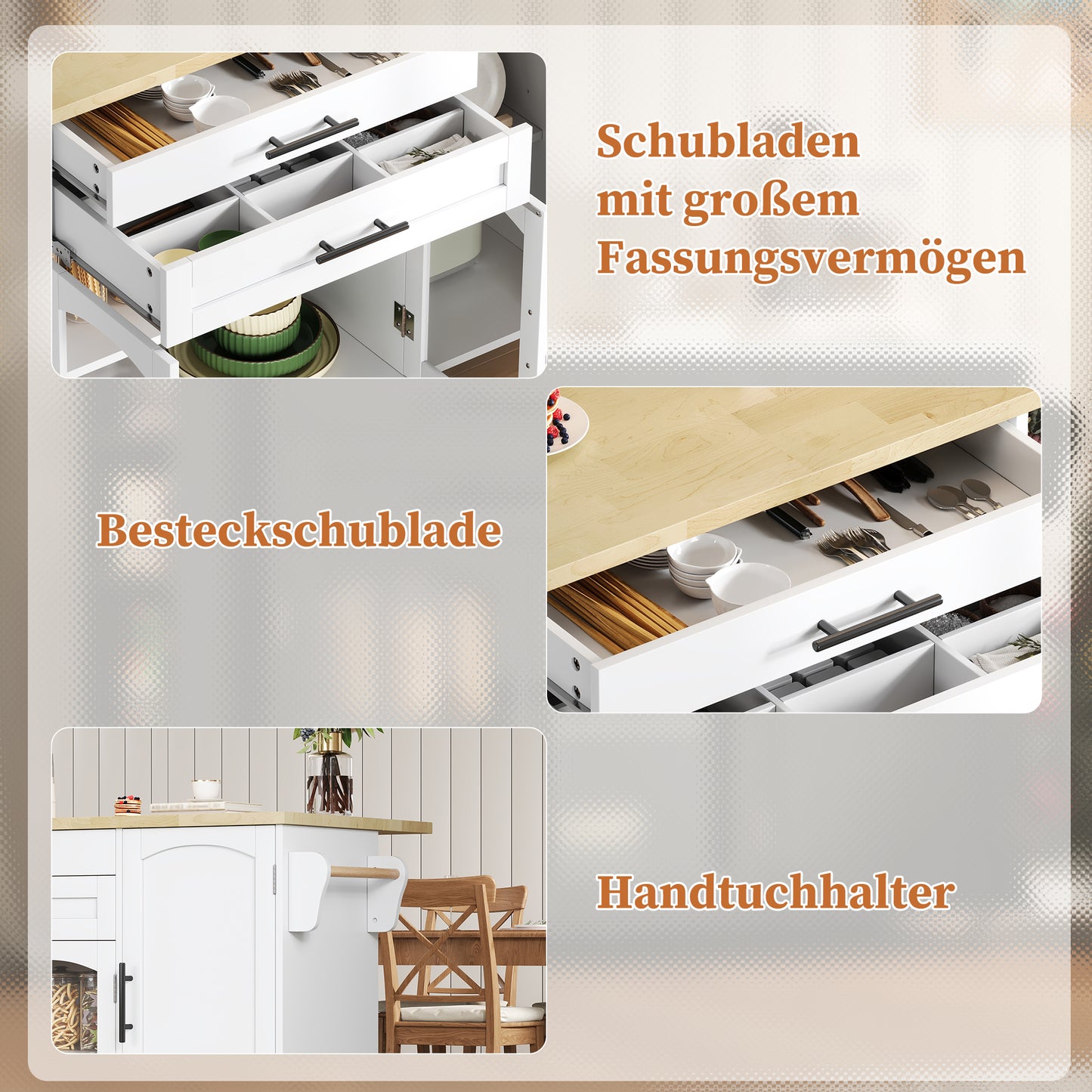 Mobile Kitchen Island With Folding Work Area, Kitchen Trolley, 5 Wheels, Multiple Storage Solutions, Spice Rack, Cutlery Drawer, 120 X 45 X 90 Cm