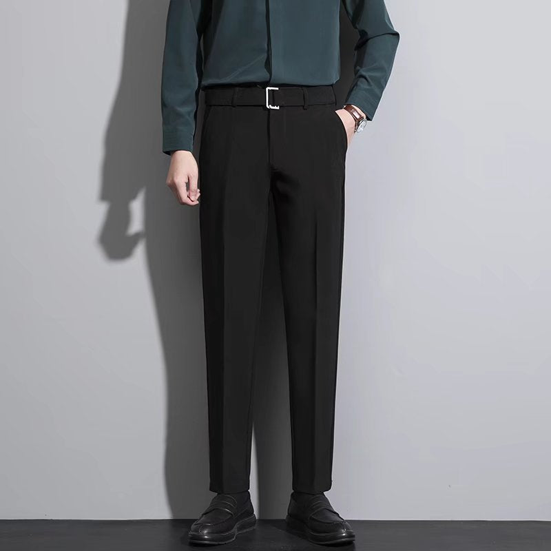 Mens Casual Korean-Style Trendy Wrinkle-Resistant Straight-Tailored Pants