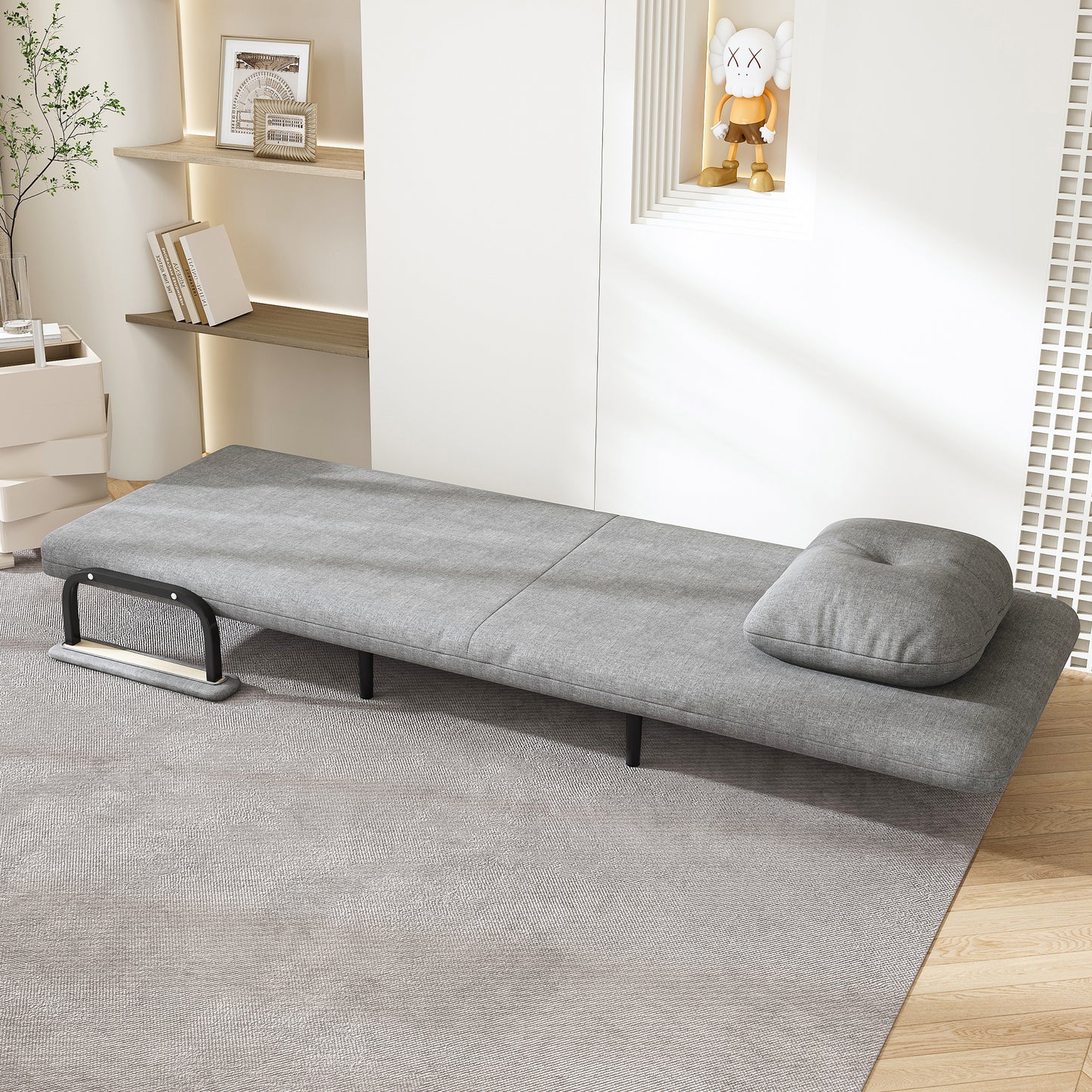 Folding Sofa Bed 5-in-1 Convertible Chair - 5-Position Adjustable Backrest With Pillow  Space-Saving Sleeper For Living Room  Bedroom & Office  Grey