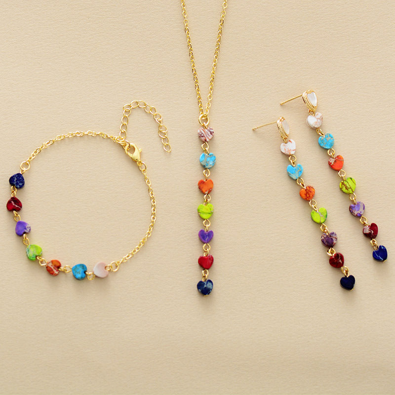 Korean-style Bohemian Imperial Stone Heart-shaped Pendant Earrings