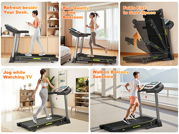 3.5  Portable Foldable Treadmill With Handles  Slope Home Walking Running Treadmill 0.5-7.5 MPH 330 Lb Weight Capacity