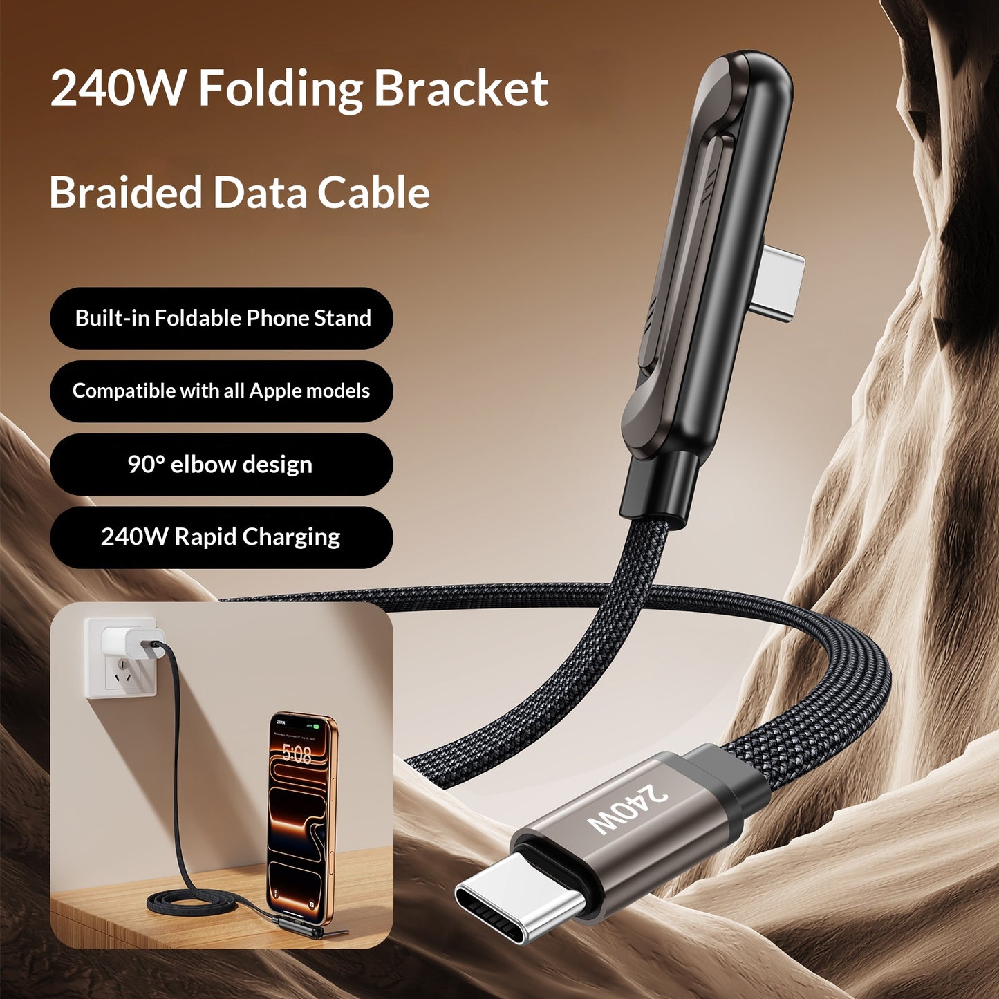 240W Super-Fast Multi-Function Phone Stand Charging Cable