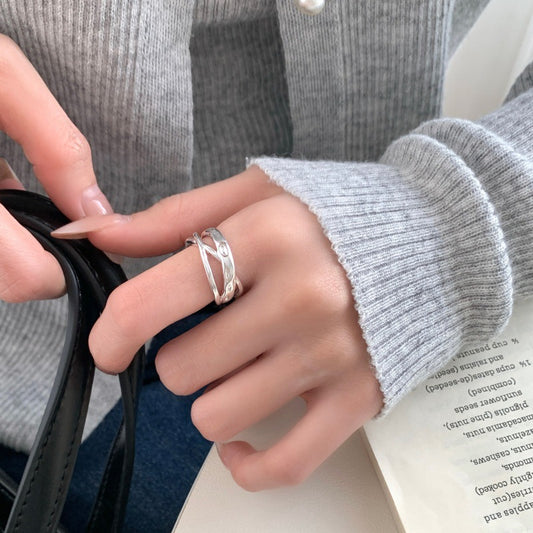 Korean Style Multi-Layer Simple Cross Ring For Women, Niche Design INS Style, Fashion Personality Adjustable Index Finger Ring
