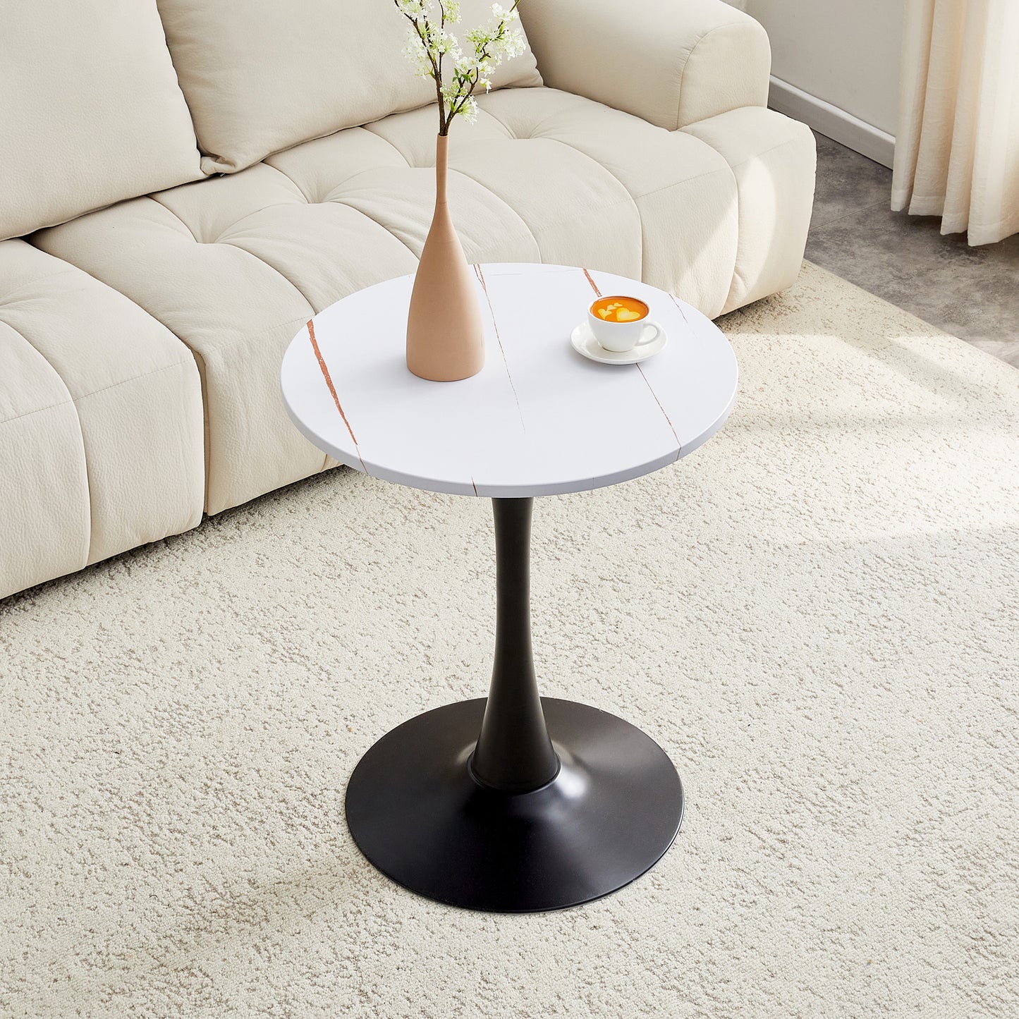 Round Dining Table, 23.6in Circle Tulip Table With Thickened Tabletop & Metal Pedestal, Mid Century Modern Bistro Table For Kitchen, Small Places, Living Room, Cafe  White