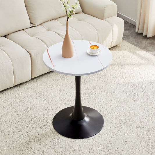 Round Dining Table, 23.6in Circle Tulip Table With Thickened Tabletop & Metal Pedestal, Mid Century Modern Bistro Table For Kitchen, Small Places, Living Room, Cafe  White