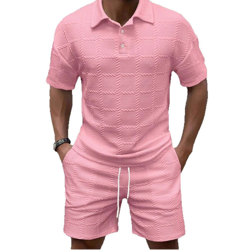 Solid-color Fashion Casual Mens Short-sleeve Set