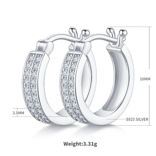 3.3g S925 Sterling Silver Double Row Moissanite Hoop Earrings 16mm  Platinum Plated Hinged Hoops With GRA Certificate, Jewelry Gift Box Set For Women