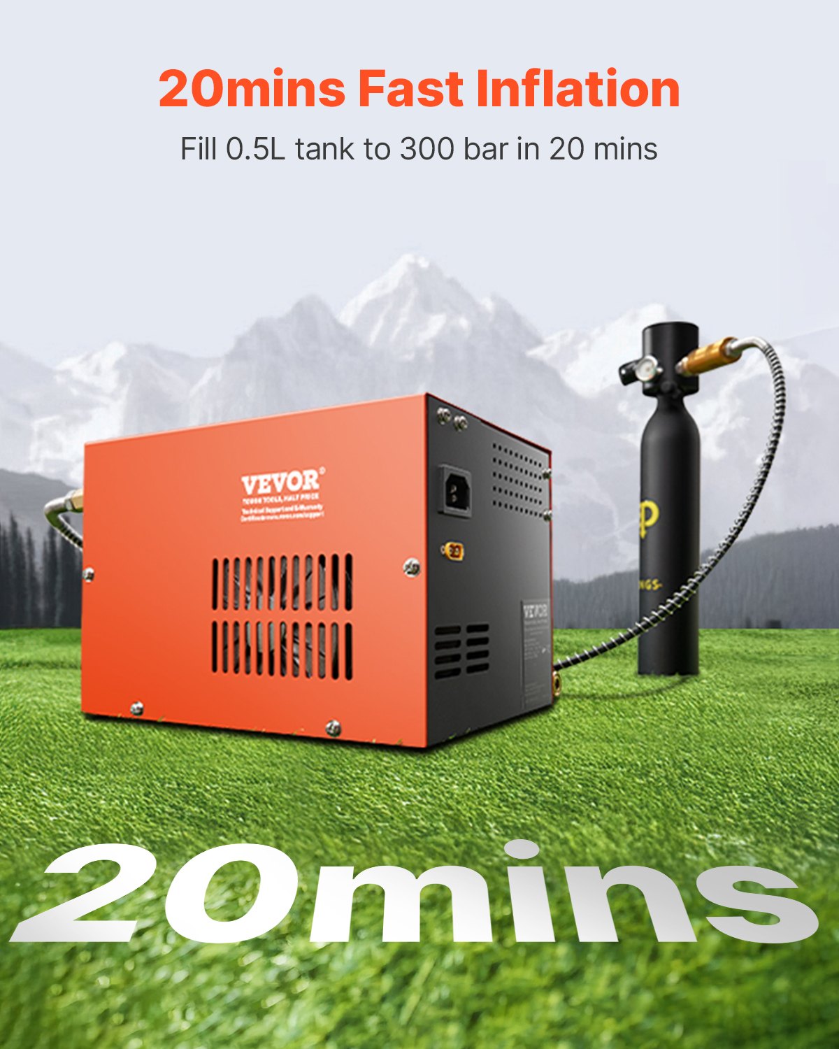 PCP Air Compressor, 4500PSI/30Mpa Portable PCP Airgun Compressor With Built-in Converter & Fan Cooling System, DC12V/AC120V Manual-Stop Air Rifle, Paintball And Scuba Tank Compressor Pump