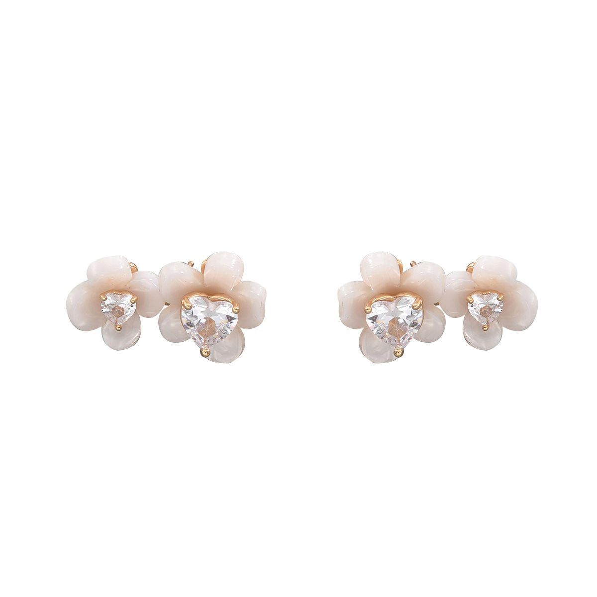 New Cross-border Japanese Korean Women Stud Earrings, Niche Floral Geometric Design Inlaid Cubic Zirconia, Elegant Versatile Daily Ear Jewelry For Ladies