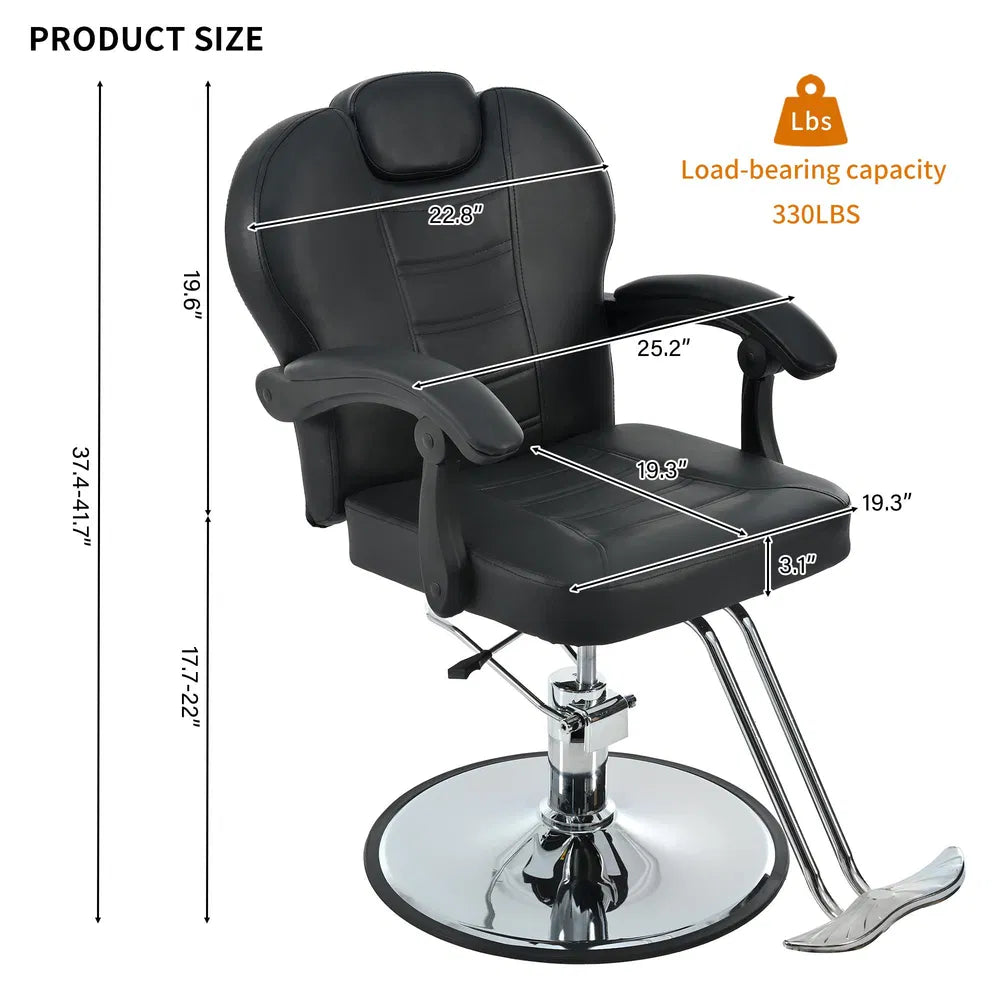 Classic Reclining Barber Chair Salon Chair For Hair Stylist With Heavy Duty Hydraulic Pump, 360' Rotation, Tattoo Chair Shampoo Beauty Salon Equipment, Max Load Weight 330 Lbs, Black