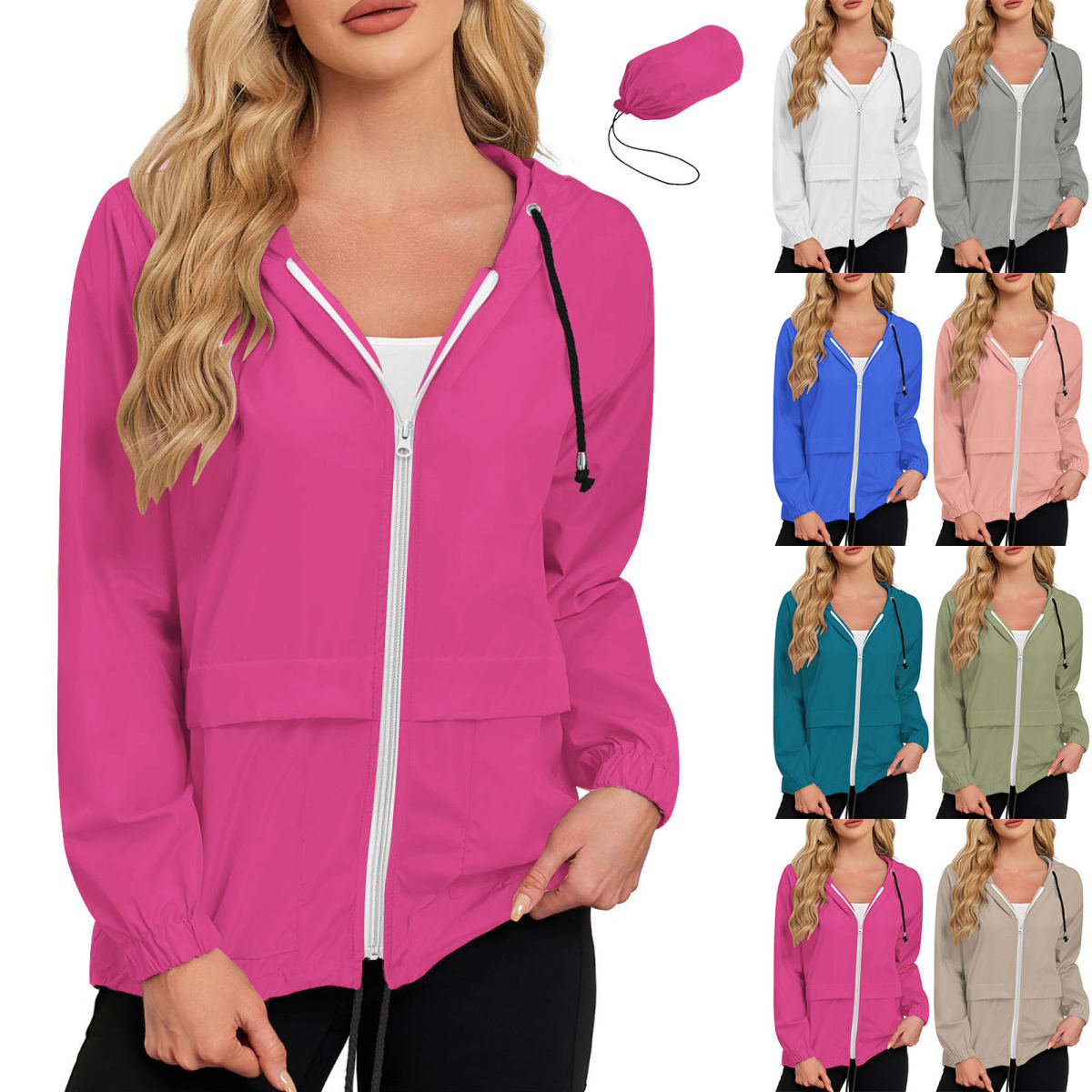 Womens Windproof And Waterproof Zippered Hooded Outdoor Jacket