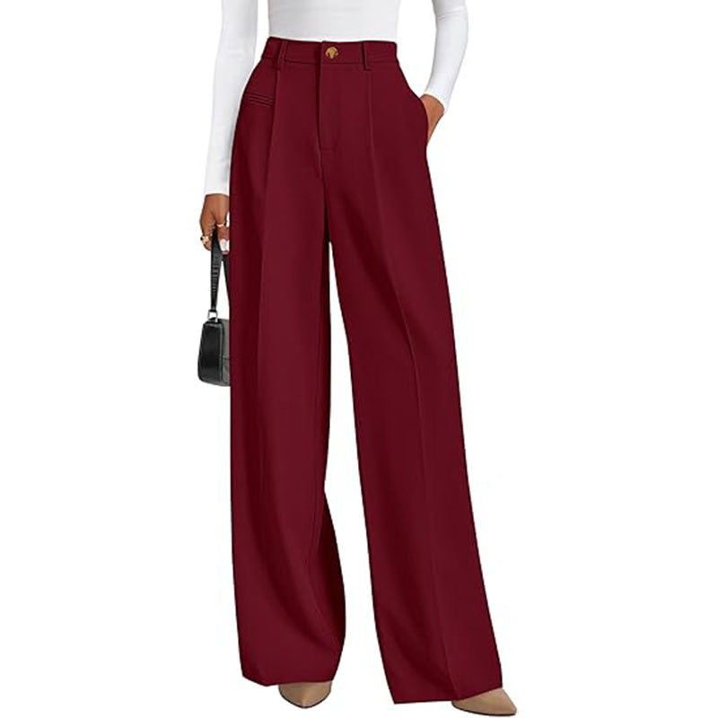 New Solid-color High-waisted Womens Casual Wide-leg Pants