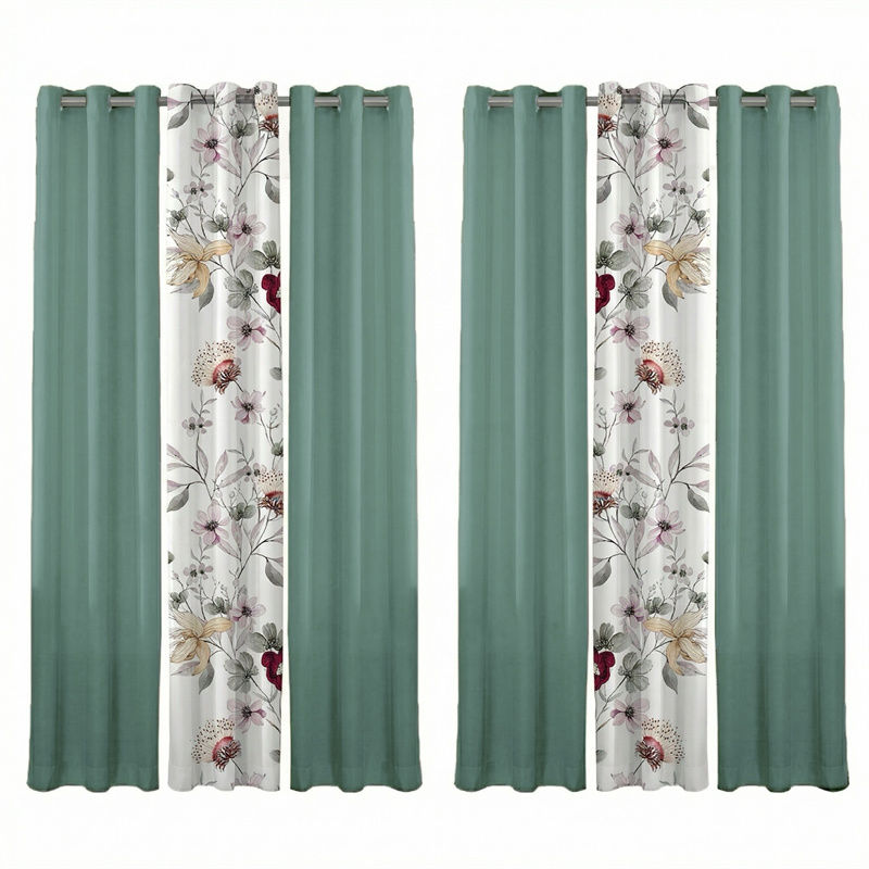 6 Piece Curtain Set, US Designer Sage Green And Botanical Floral Print Light Filtering Drapes, Semi-Sheer Window Panels With 1.6-Inch Grommet Top, Pet-Friendly High GSM Heavyweight Curtains