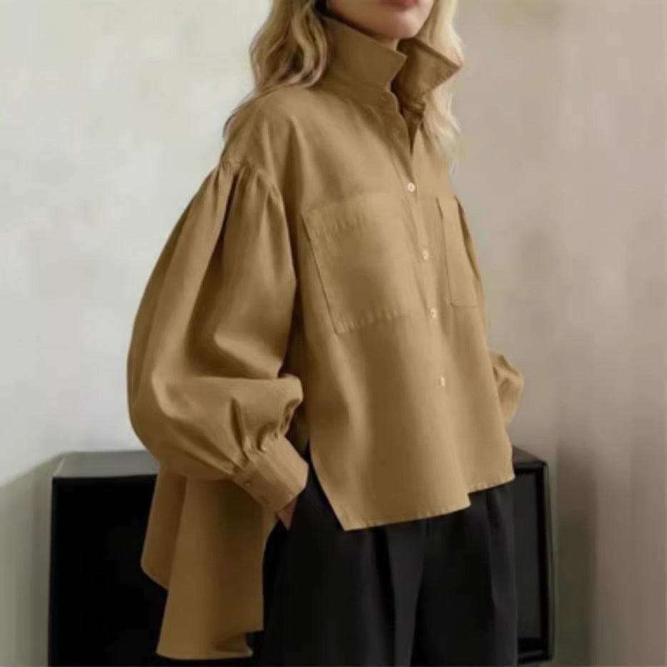 Button-down Long-sleeve Minimalist Office-style Womens Blouse