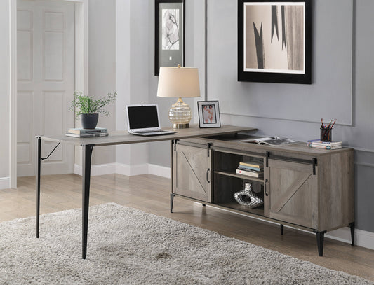 Zakawani Gray Oak & Black Finish Writing Desk With A Cabinet