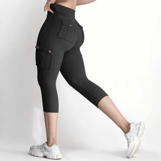Women's Double-sided Jacquard 5-yard Fitness Pants With Pockets