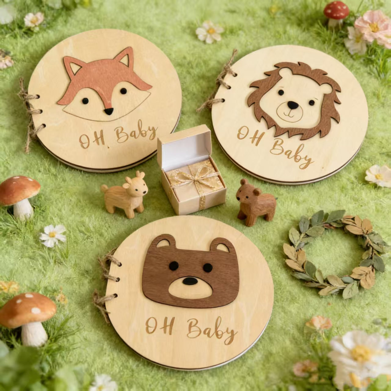 Cross-border Hot Sale 3D Cartoon Creative Gift Baptism Guest Book Signature Album Wooden Souvenir