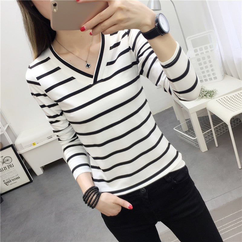 Korean Style V-neck Long Sleeve Bottoming Shirt Top