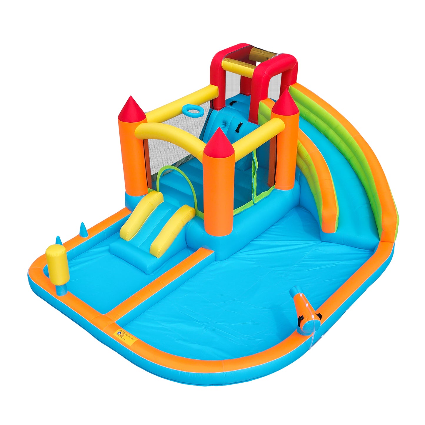 Multifunctional Outdoor Bouncy Castle With Blower, Water Slide  Trampoline  Basketball Hoop    Water Gun, 2 Pool Areas, 1 Large And 1 Small Slide, For Dry And Wet Use, A Water Par