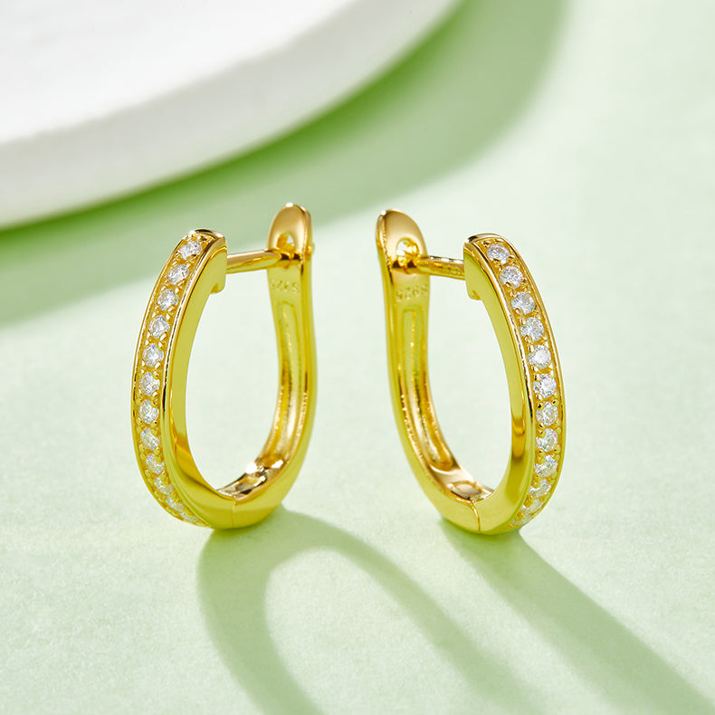 S925 Sterling Silver Pave Moissanite Hoop Earrings  Minimalist U Shaped Huggie Hoops With GRA Certificate Platinum Plated Jewelry Gift Box Set For Women
