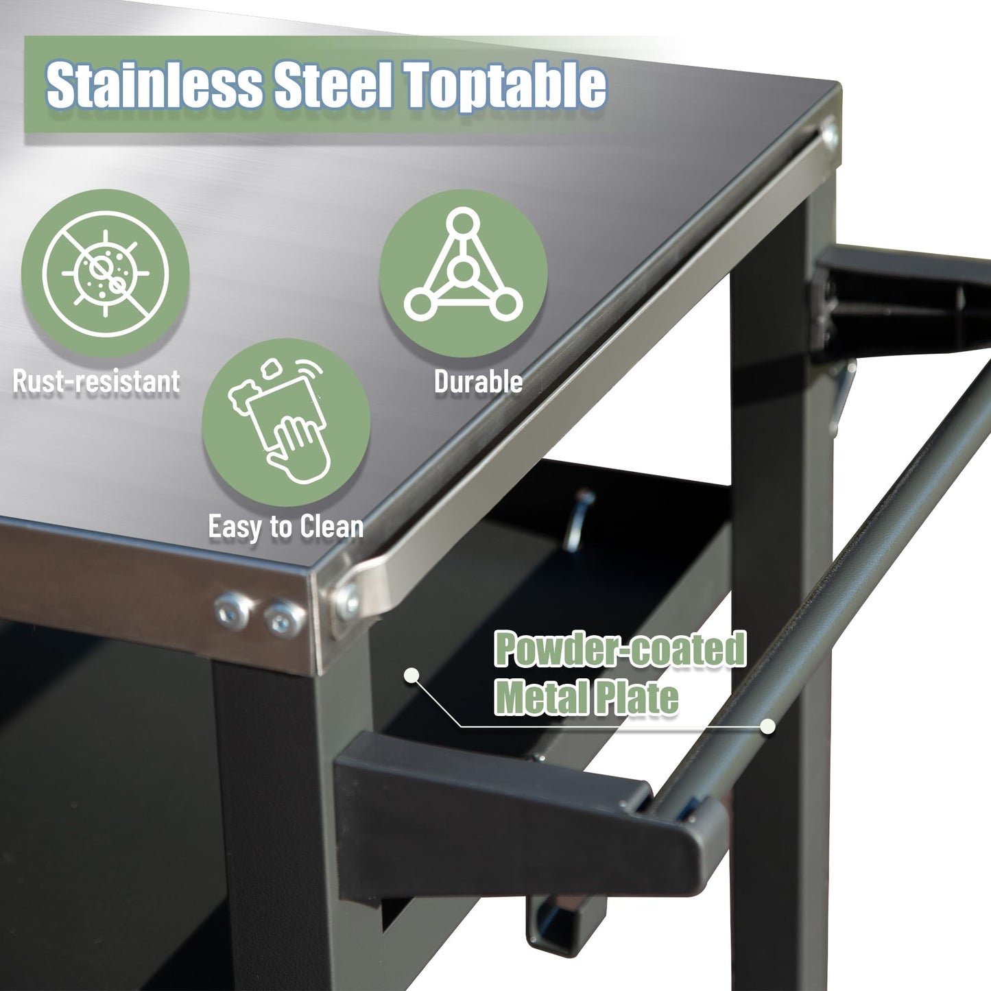 3-Shelf Outdoor Grill Table, Grill Cart Outdoor With Wheels, Pizza Oven And Food Prep Table, Blackstone Table With Stainless Steel Tabletop, Grill Stand For Blackstone Griddle For Outside BBQ