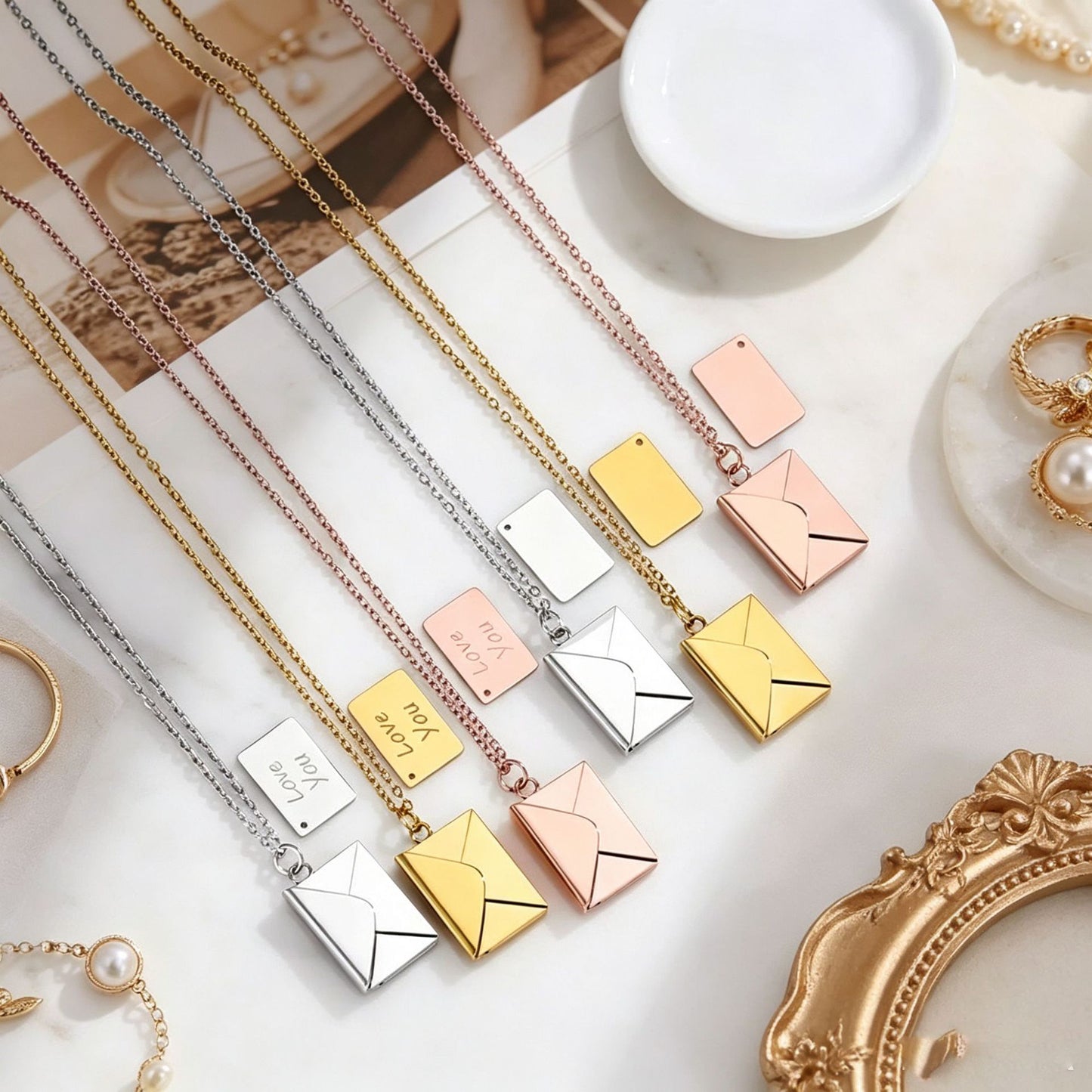 Personalized Flip Envelope Pendant Creative Gift Stainless-steel Jewelry Apple-box Set