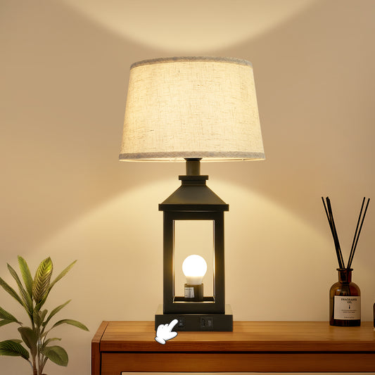 20.5in Black Farmhouse Bedside Table Lamp For Living Room, 3-Way Dimmable Touch Control Modern Nightstand Lamp With 2 Light For Bedroom, Home, Office Bulbs Included