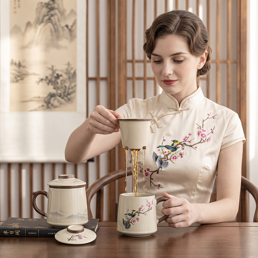 Chinese-style Large-capacity Ru Kiln Color-changing Tea-separating Mug With Lid And Filter, Ceramic Tea Cup