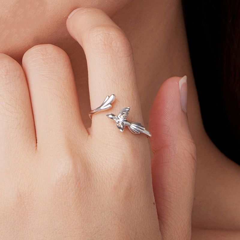 Simple S925 Sterling Silver Smart Bird Open Ring