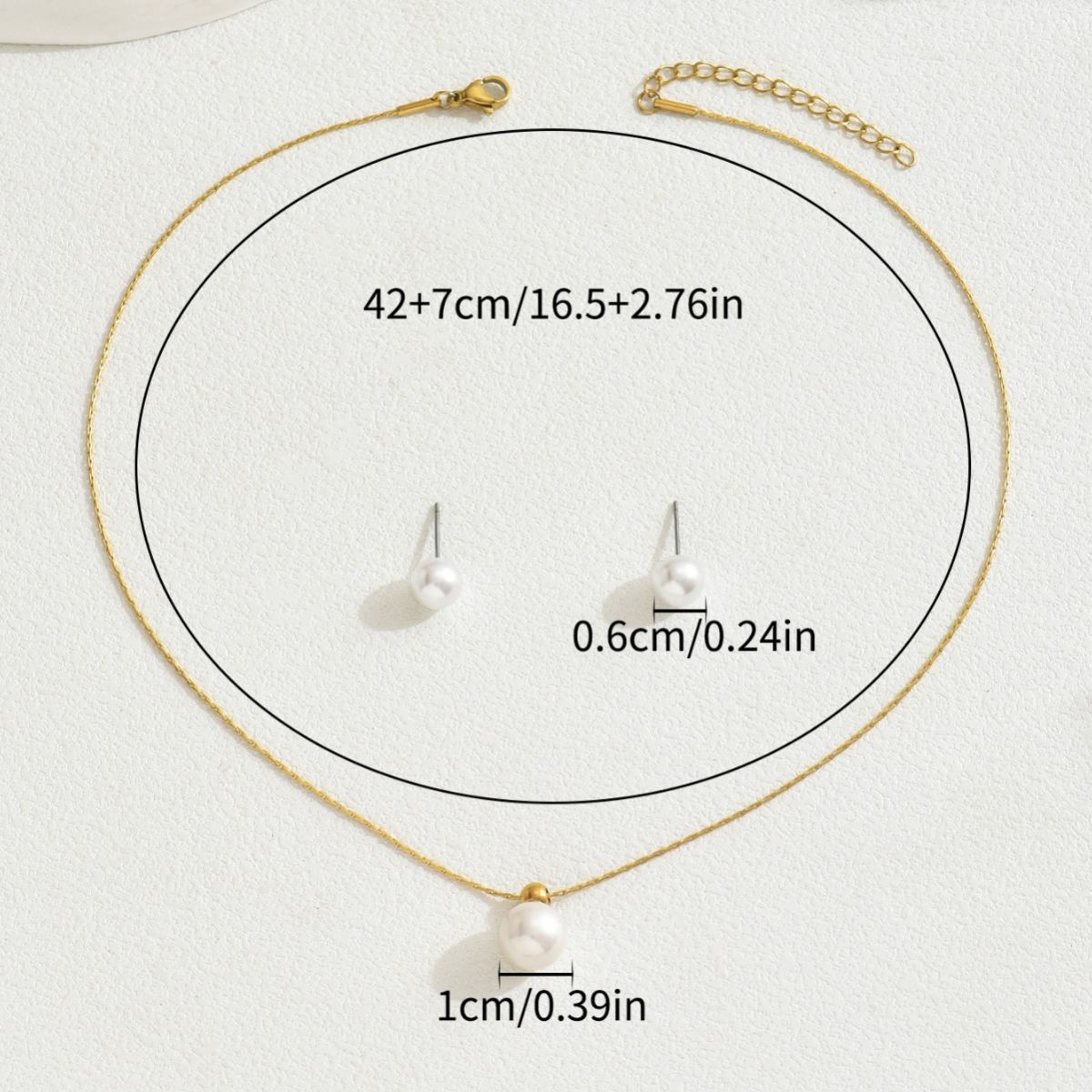 Minimalist Japanese Korean Style Geometric Pearl Jewelry Set, Niche Inlaid Craft Design Necklace & Sweet Versatile Earrings For Women