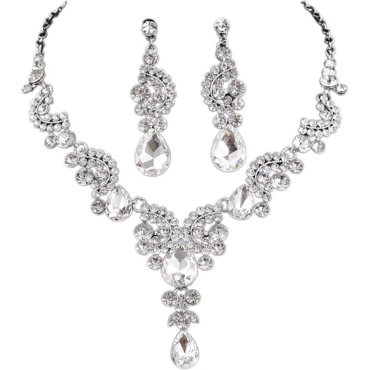 3pcs Sparkling Waterdrop Full Rhinestone Tassel Necklace  Earrings Set For Women  Vintage Court Style, Light Luxury Niche Design Clavicle Accessories