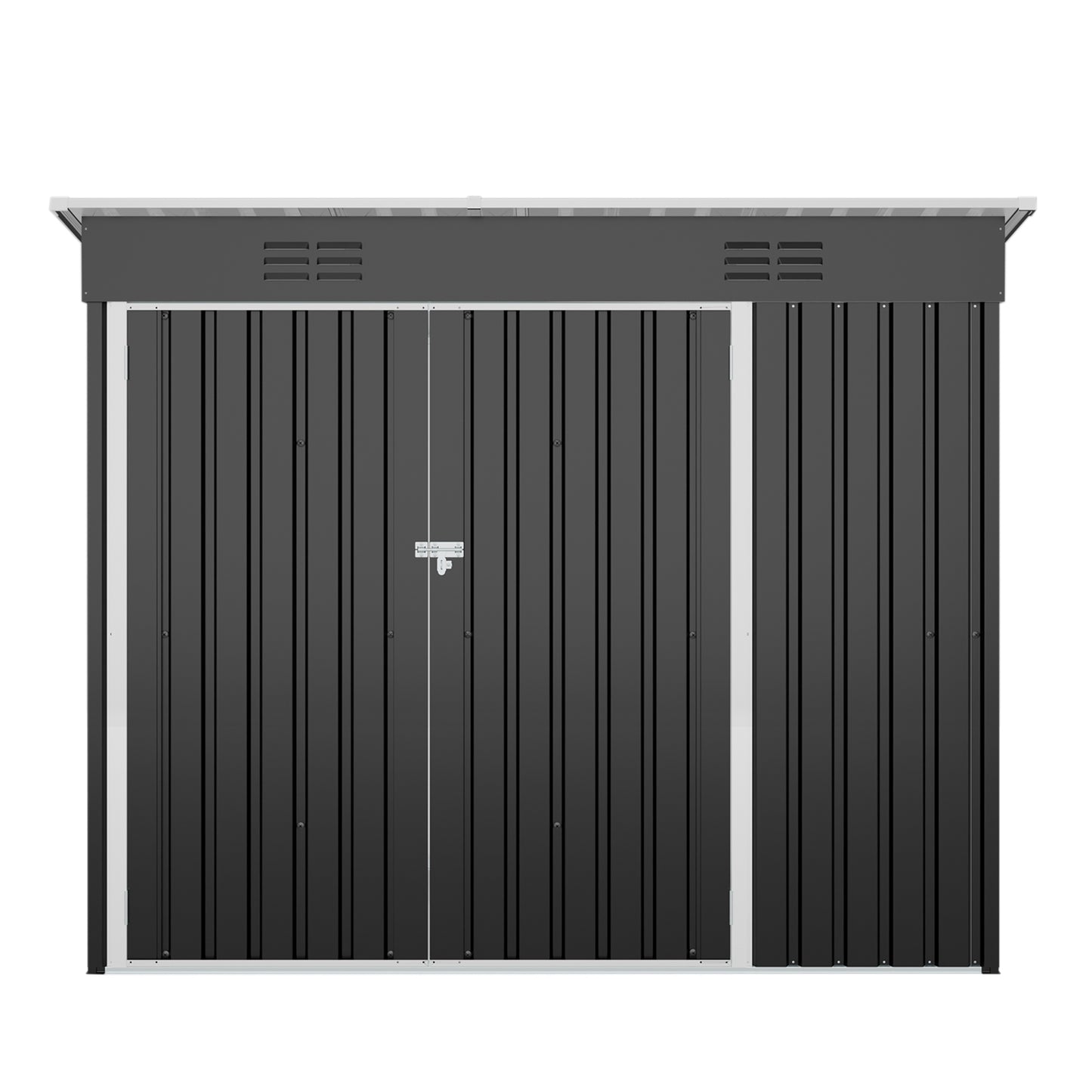 4 X 8 FT Galvanized Steel Outdoor Storage Shed With 3 Access Doors, Ventilated Weatherproof Metal Utility Shed For Garden Tools, Bikes & Patio Equipment,Black 3.58x7.41 Ft