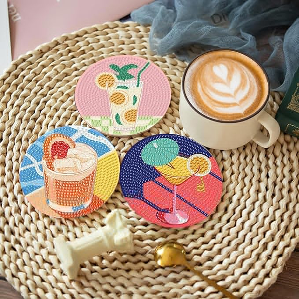 Diamond Art Drawing Coaster With Bracket, DIY Wine Glass Pattern Diamond Art Coaster, Suitable For Adults And Beginners Diamond Drawing Kit, Diamond Kit Craft Supplies, Exquisite Gifts For Friends