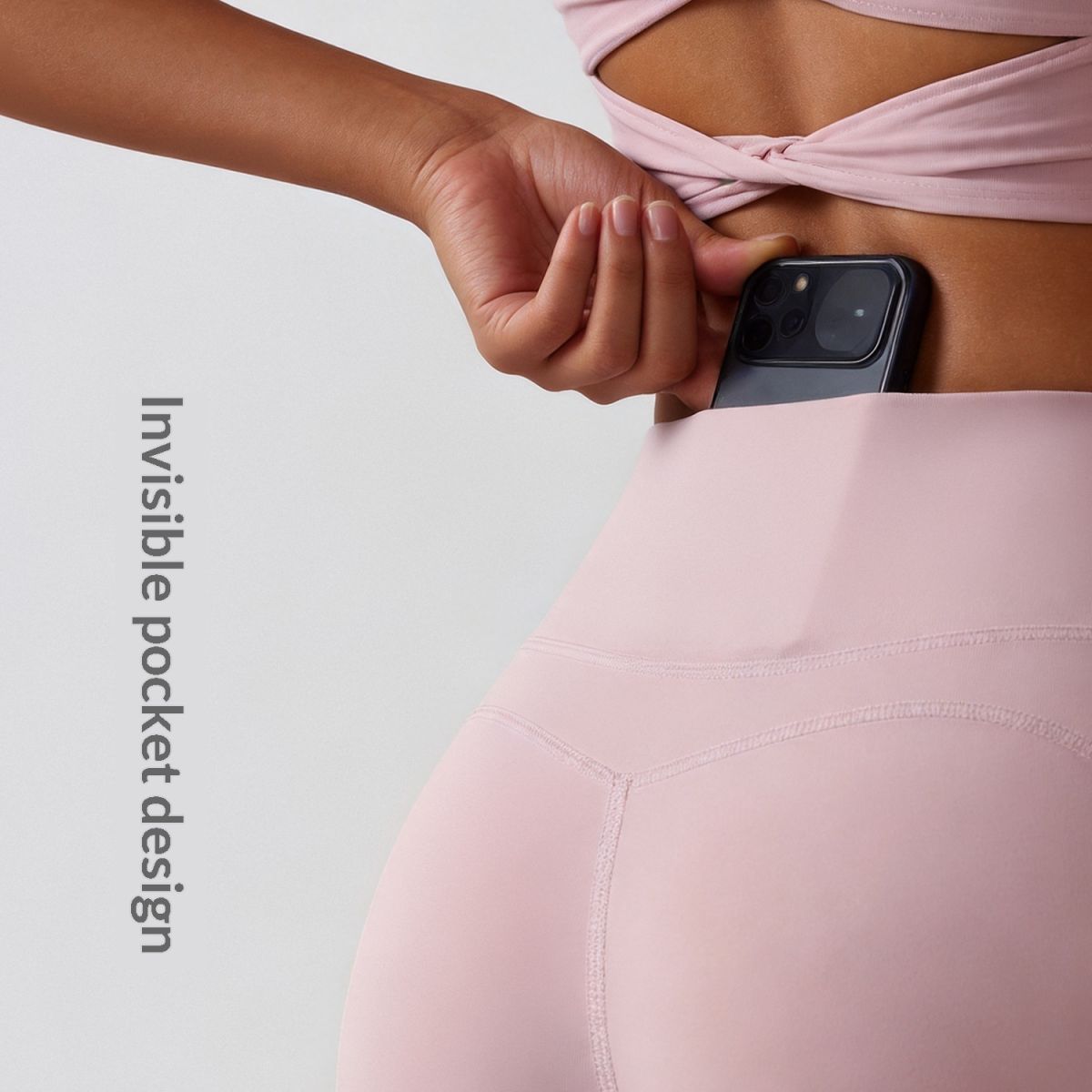 Invisible Back Pocket Athletic Shorts Slim-Fit Womens Fitness Capri Pants