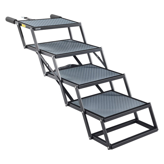 Dog Stairs For Car, 4 Steps Extra Wide Foldable Dog Ramp For Large Dogs With Non-Slip Surface, Portable Lightweight Pet Stairs Ladder For Car, SUV, Truck, High Bed, Sofa, Support Up To 400 Lbs