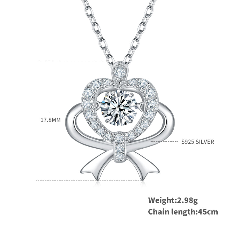 S925 Sterling Silver 0.5ct D Color VVS1 Moissanite Heart Bow Pendant Necklace 45cm Platinum Plated GRA Certified Gift Box