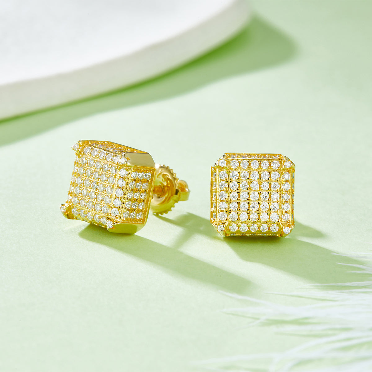S925 Sterling Silver 218pcs D Color VVS1 Moissanite 3D Cube Earrings 2g Screw Back Hypoallergenic GRA Certified Gift Box