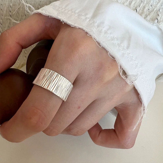 Premium Colorfast S925 Silver Band Vintage Open Adjustable Ladies Index Ring