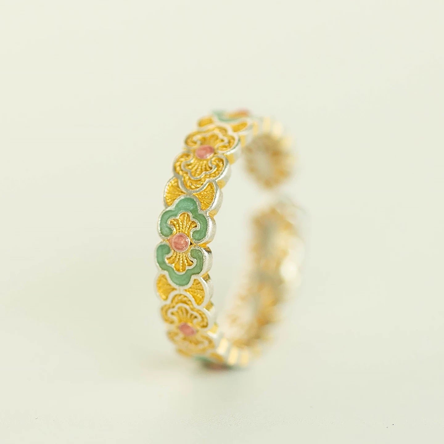 1pc 999 Sterling Silver Filigree Enamel Clover Open Ring, Retro Chinese Style, Perfect For Daily Wear And Holiday Gift